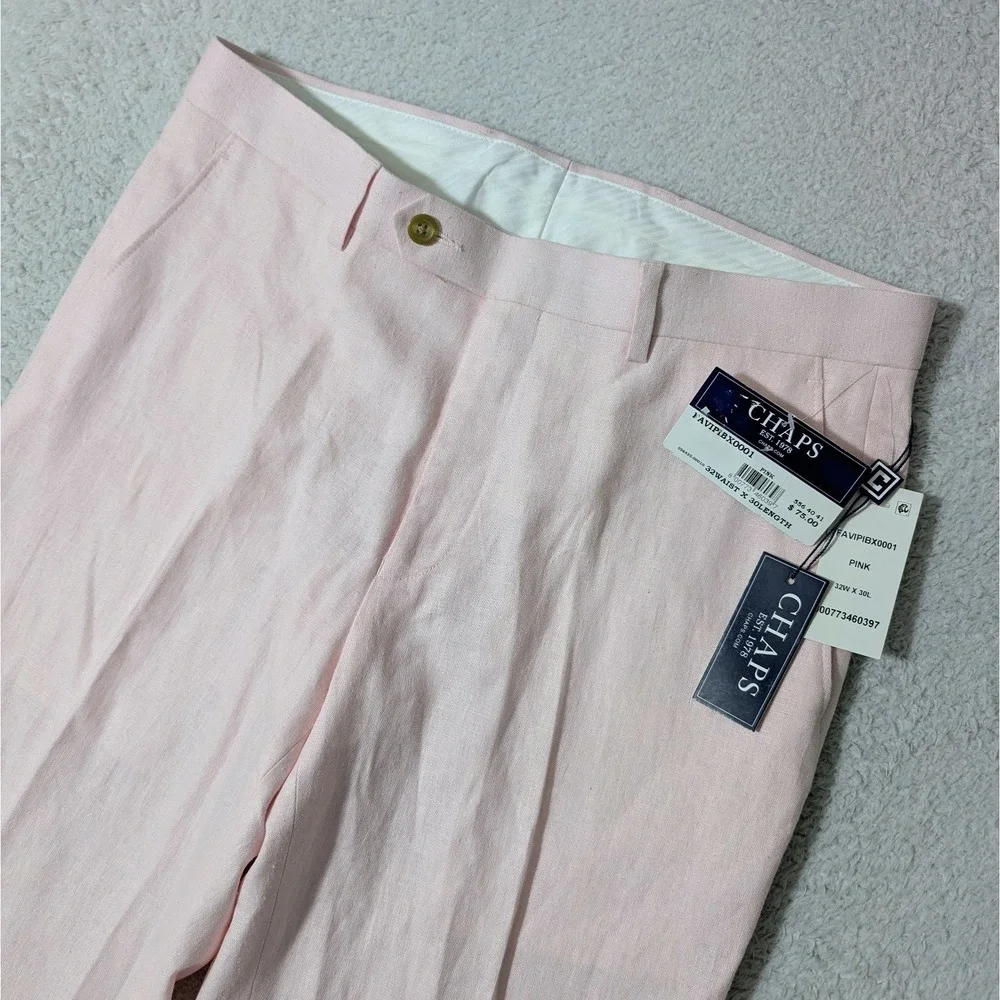 NEW! Chaps‎ Mens Pink Linen Rayon Dress Pants 32Wx30L Flat Front PAVIPIBX0001